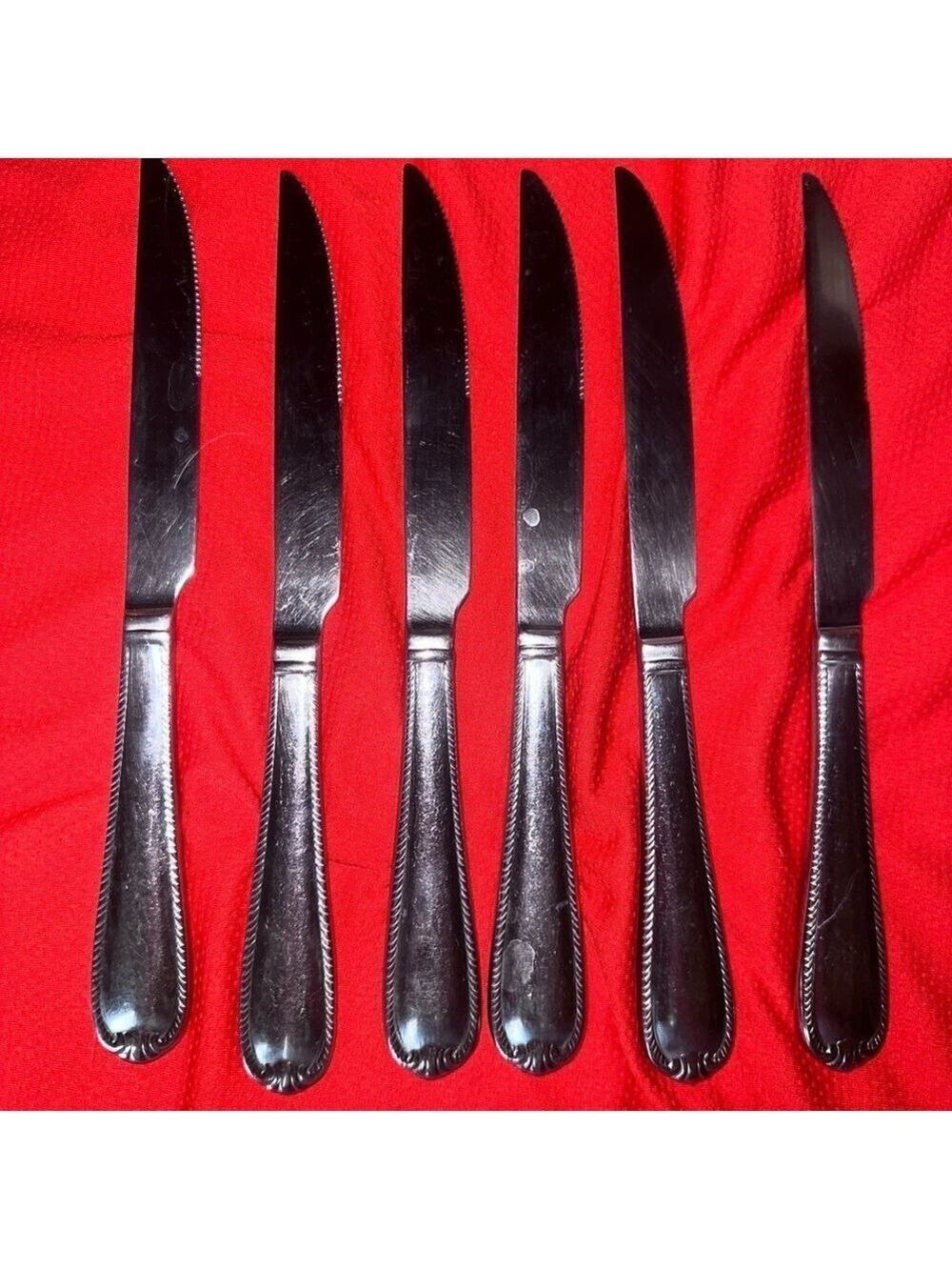 Reed & Barton DOMAIN Stainless 18/10 Glossy Rope Edge Steak Knives Set Of 6